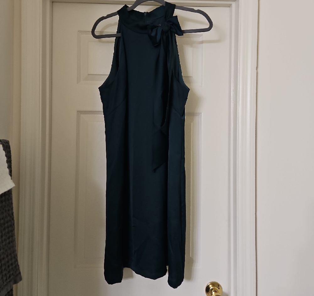 Dark Teal Midi Sheath Dress with Halter Neckline for Cocktail